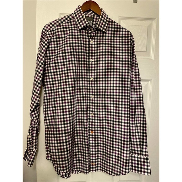 Mens‎ Thomas Dean Long Sleeve Purple Check Shirt Size L Flip Cuff 65 - Picture 5 of 5